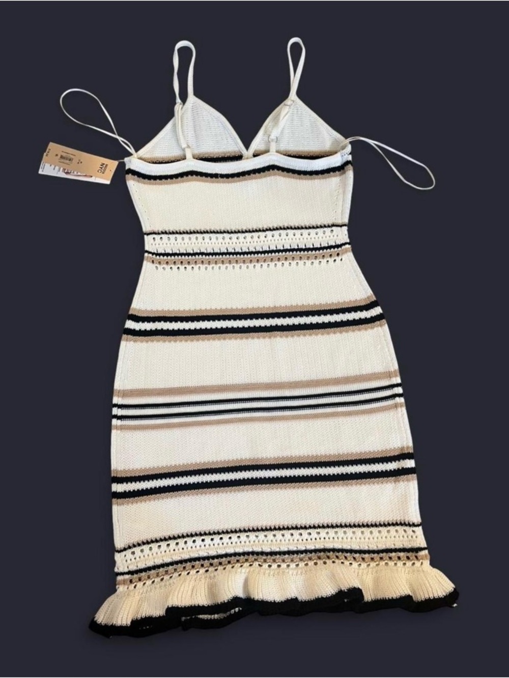 Cream Stripe Knit Spaghetti-Strap Midi Dress - Picture 3 of 5